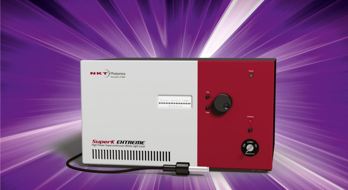 SuperK EXTREME violet supercontinuum laser source delivering broadband white light and tunable output for spectroscopy, microscopy, and optical characterization