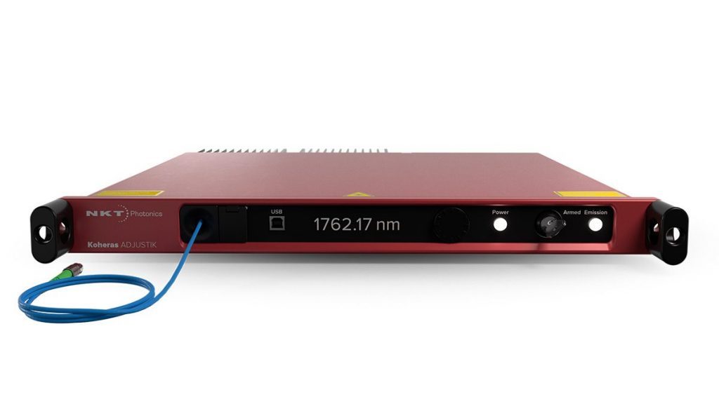 Koheras ADJUSTIK HP T20 single‑frequency fiber laser at 1762.17 nm for barium ion quantum applications